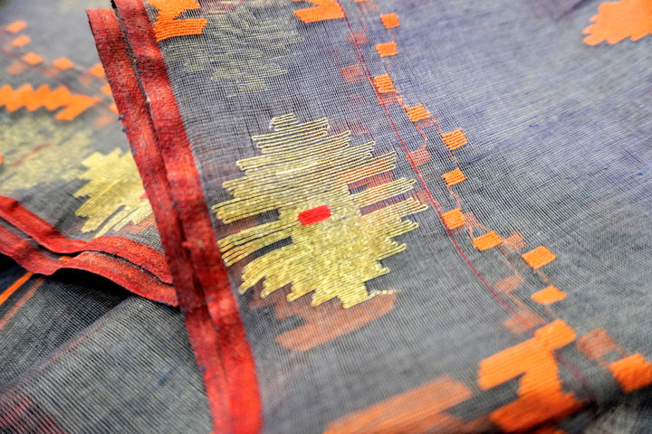 Misty Grey Elegance- 100% Dhakai Jamdani Dupatta with Traditional Design and Motifs