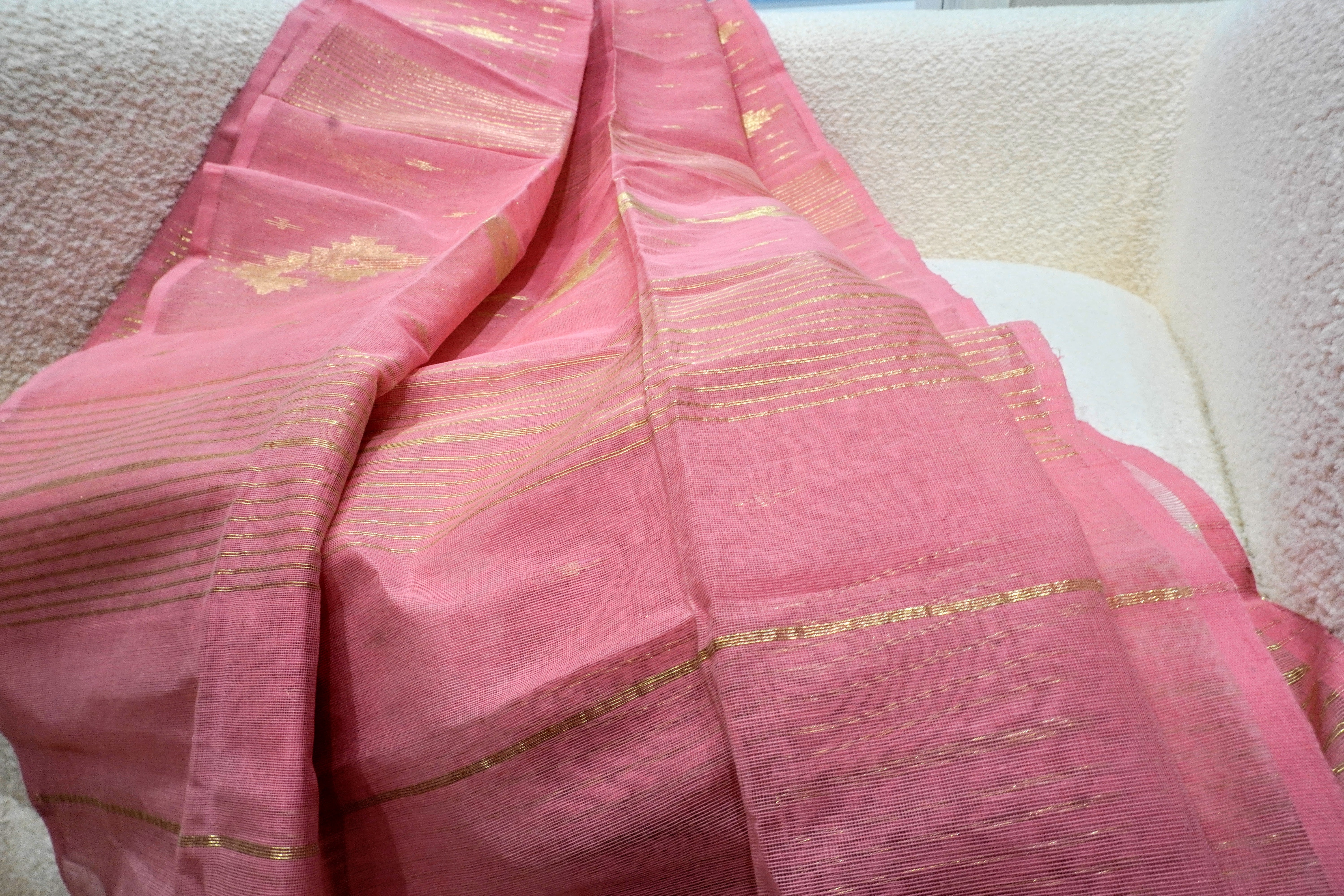 Peachy Pink Blossom - 100% Dhakai Jamdani Dupatta with Traditional Design and Motifs