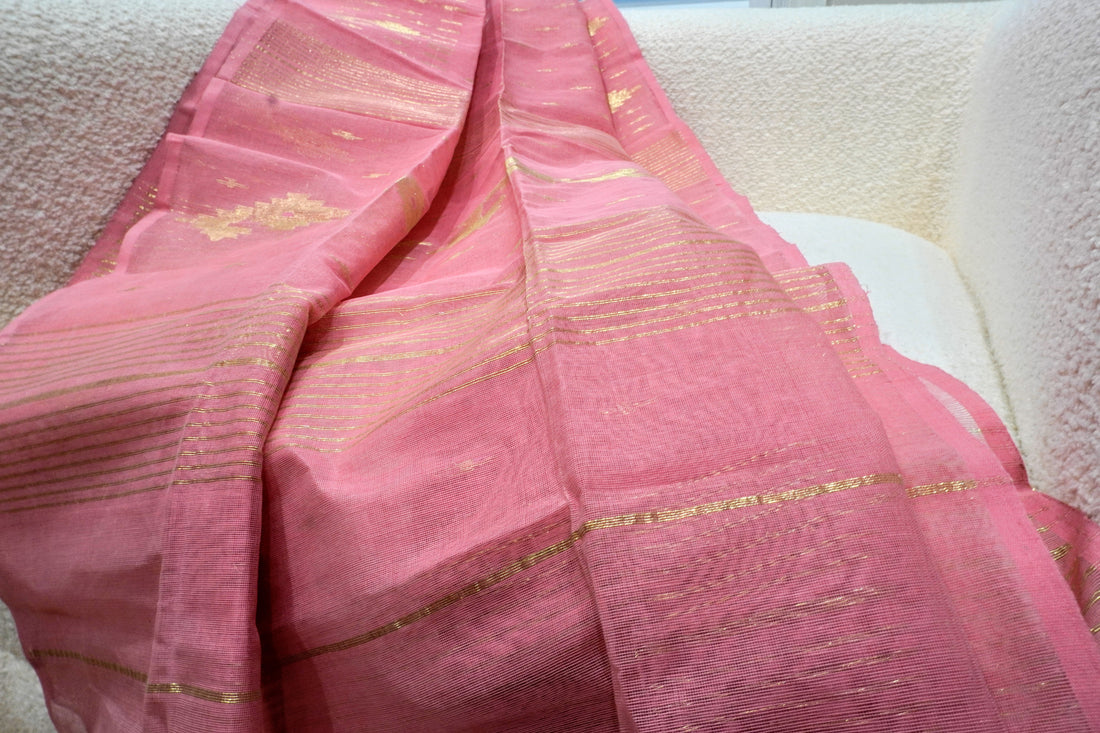 Peachy Pink Blossom - 100% Dhakai Jamdani Dupatta with Traditional Design and Motifs