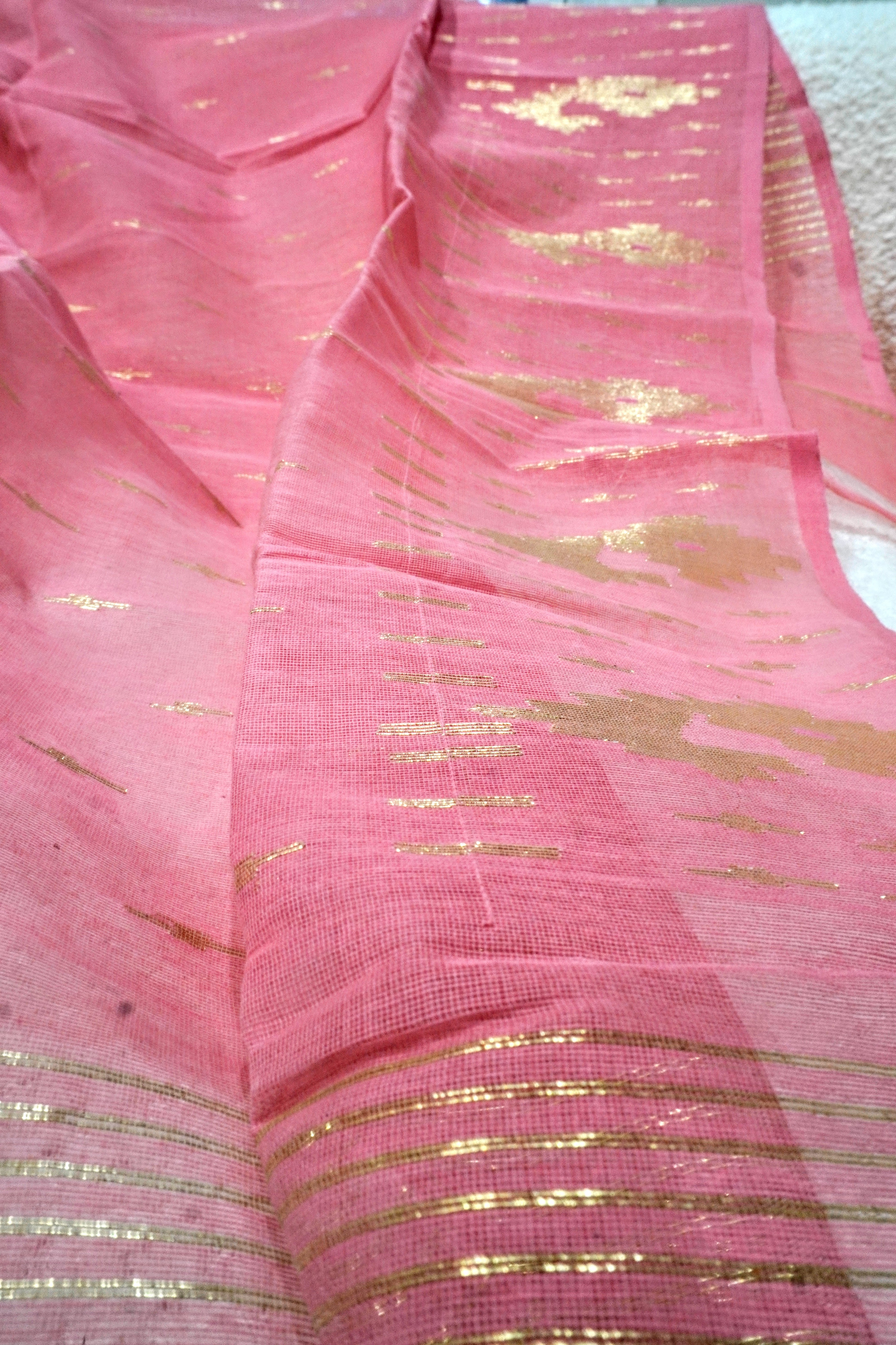 Peachy Pink Blossom - 100% Dhakai Jamdani Dupatta with Traditional Design and Motifs