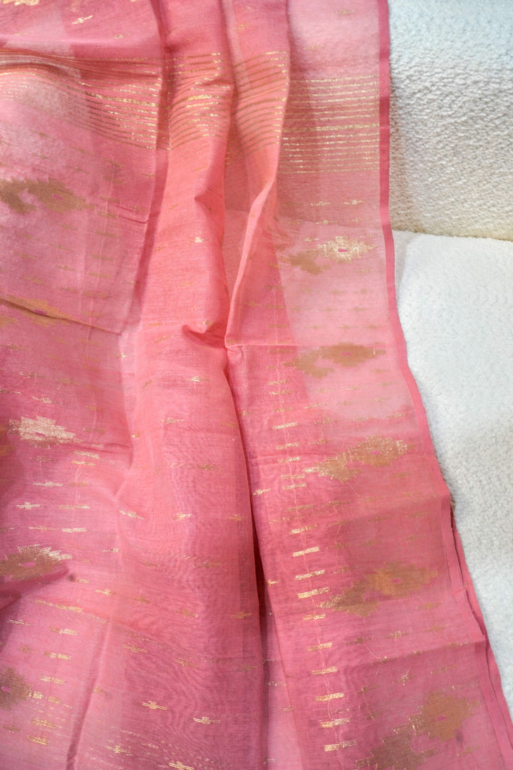 Peachy Pink Blossom - 100% Dhakai Jamdani Dupatta with Traditional Design and Motifs