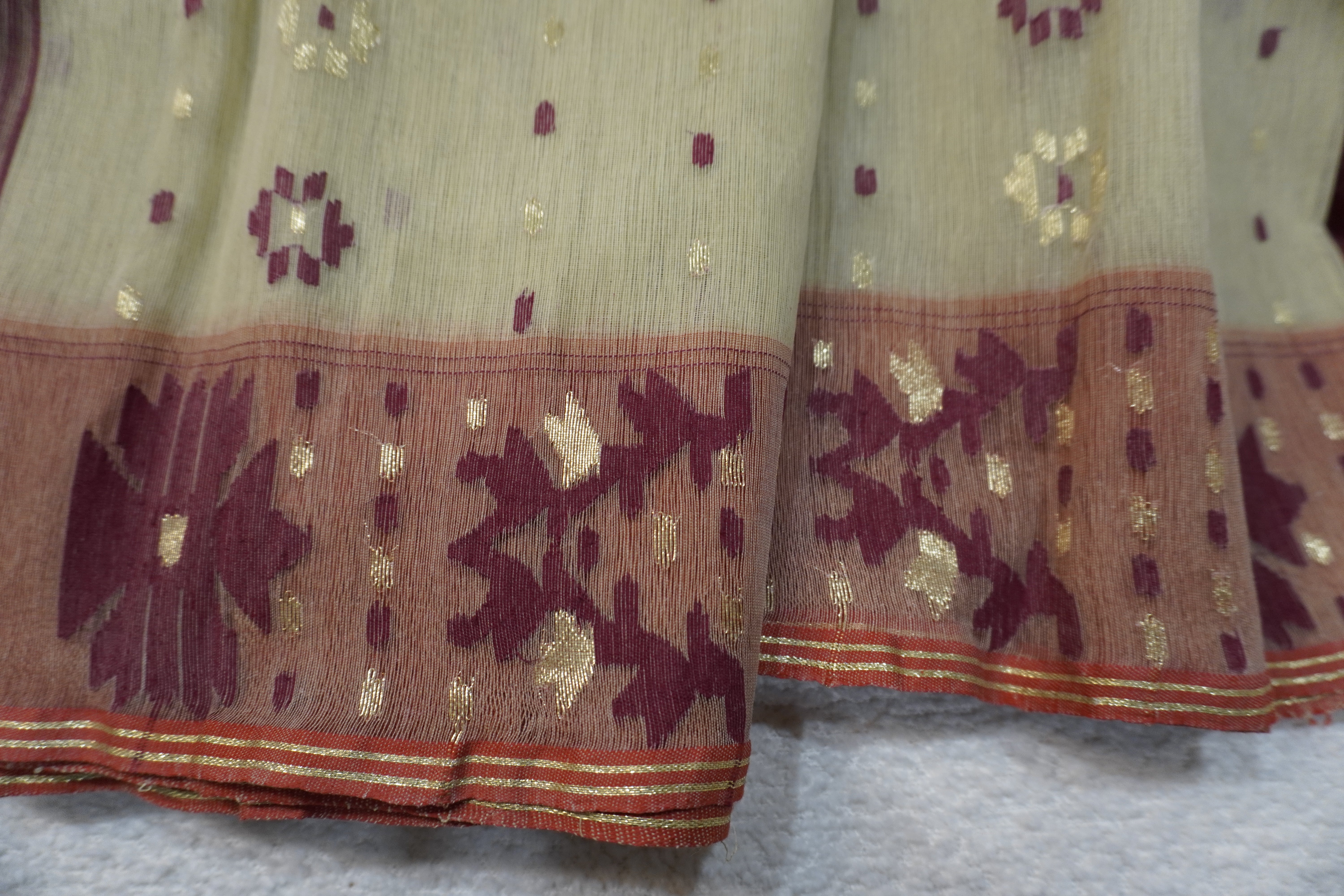 Olive Maroon Harmony - 80/60 Count Jamdani with Maroon Motifs