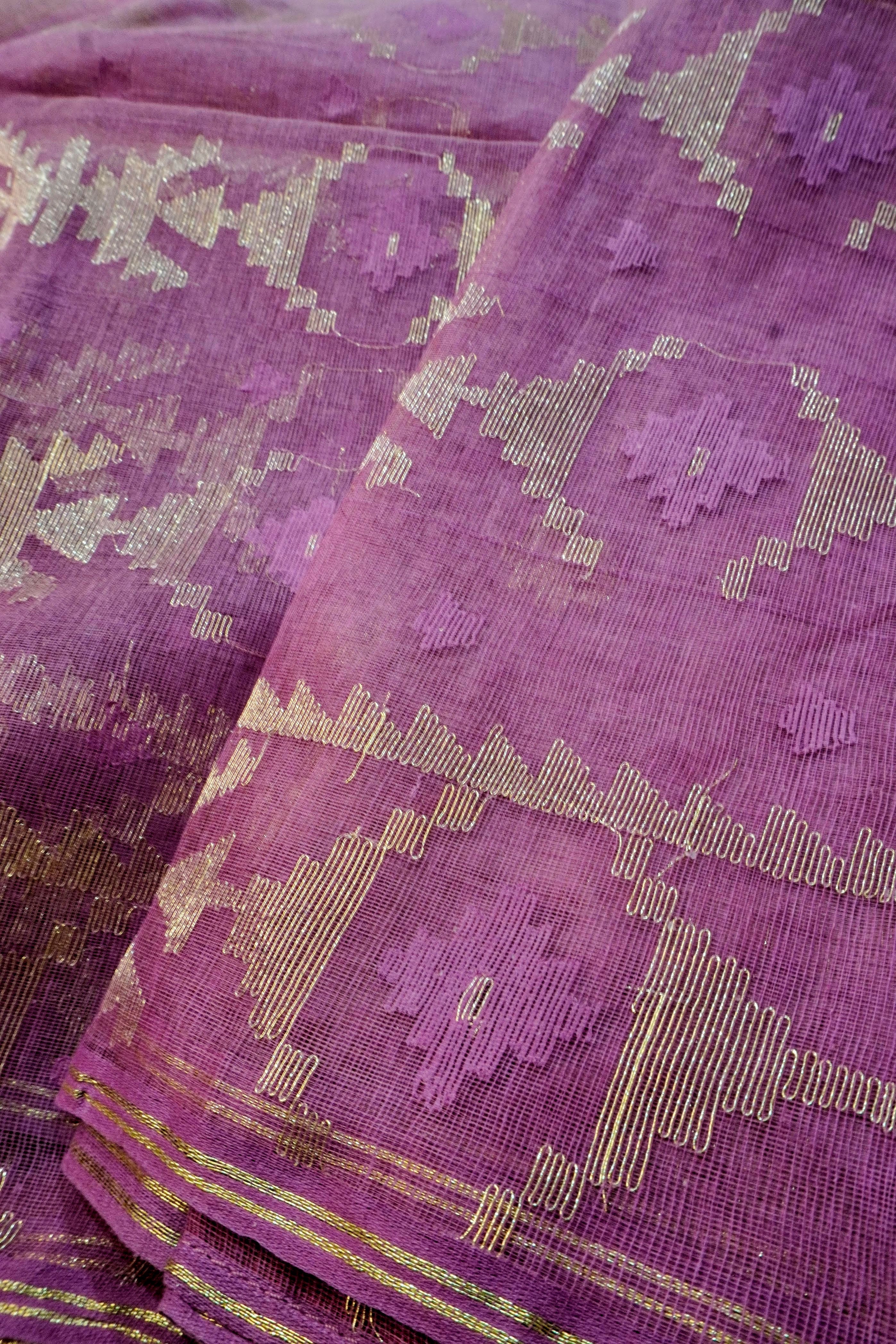 Pink Petal Poetry - 84 Count Half-Silk Bright Pink Jamdani with Floral Motifs