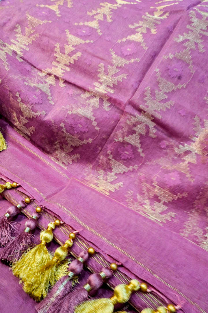 Pink Petal Poetry - 84 Count Half-Silk Bright Pink Jamdani with Floral Motifs