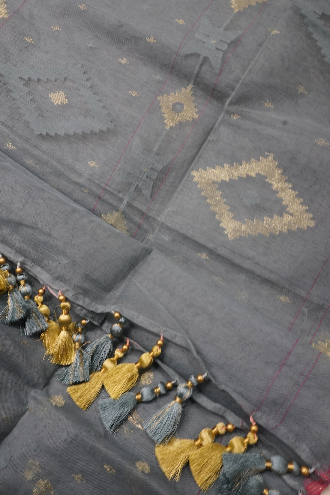 Skyline Heritage - 84 Count Half-Silk Grey-Sky Blue Jamdani with Traditional Motifs