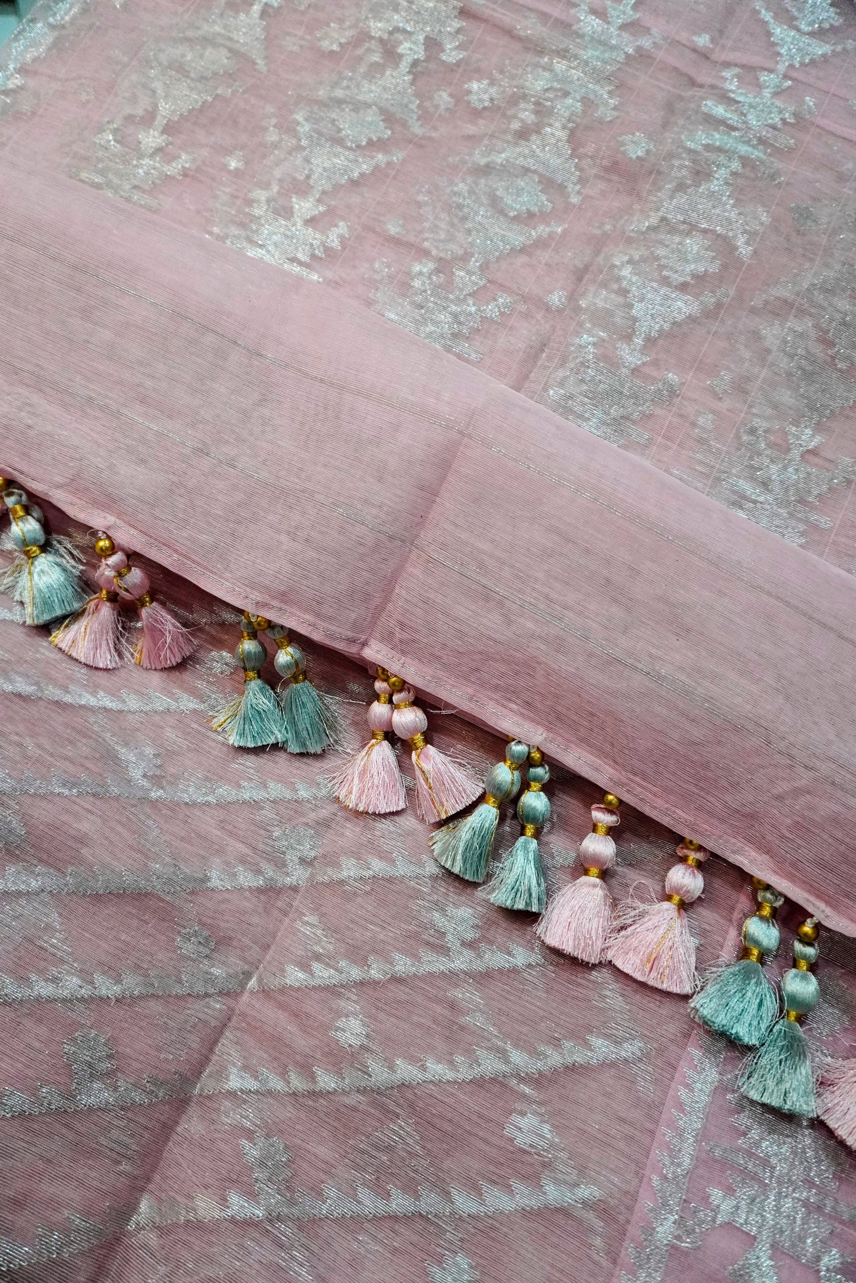 Pink Graceful Dream - 84 Count Half-Silk Pink Jamdani with Motifs