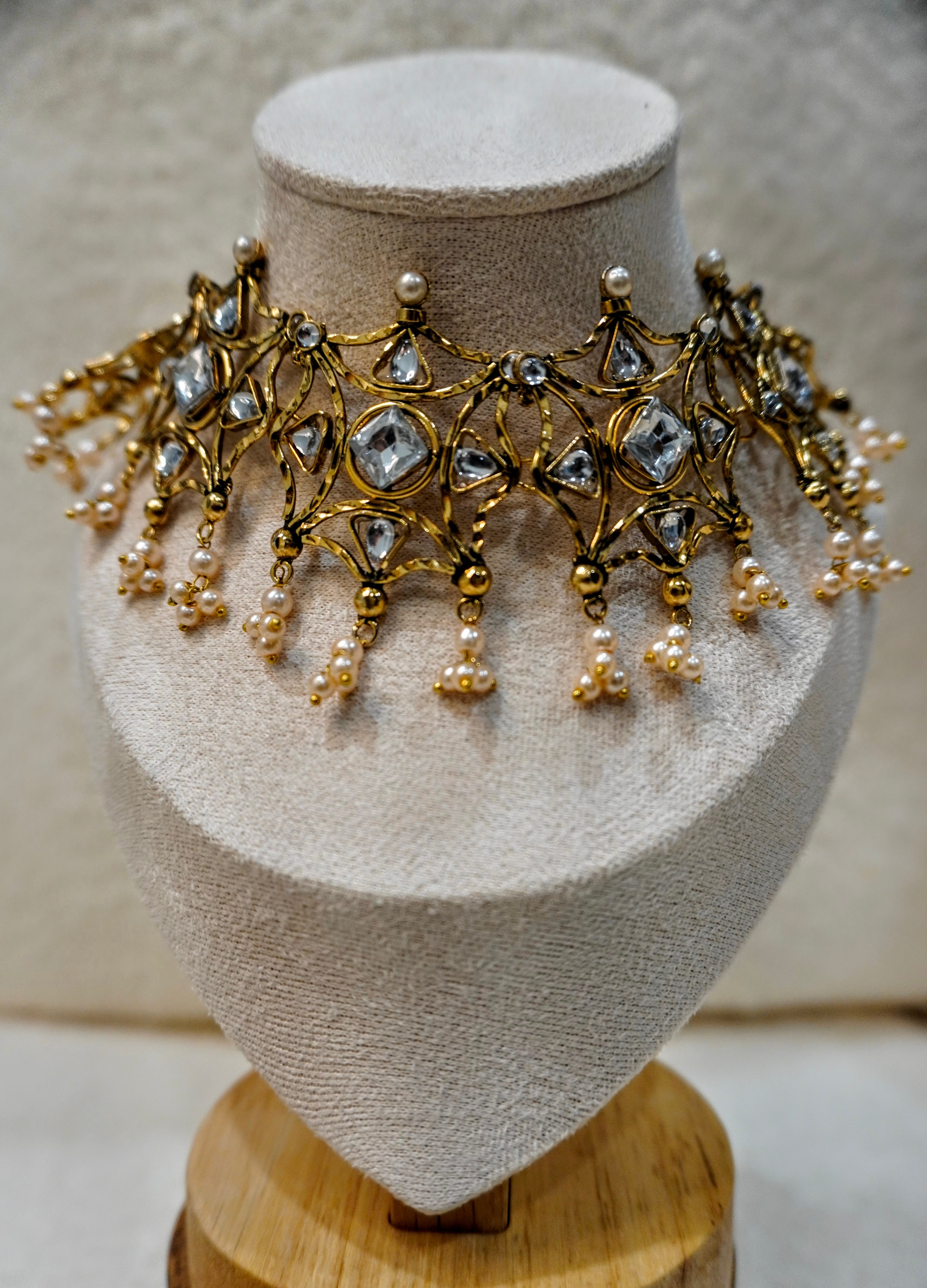 Brass Royal Web Kundan Set – Statement Lattice Choker & Earring Set