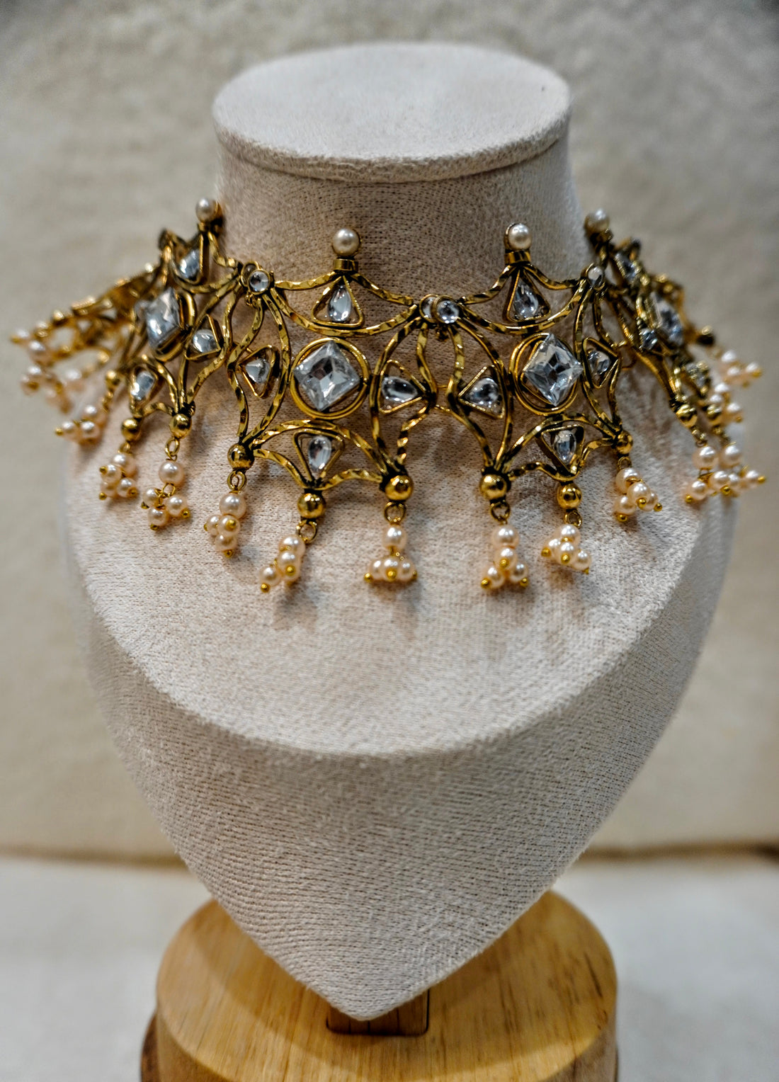 Brass Royal Web Kundan Set – Statement Lattice Choker & Earring Set