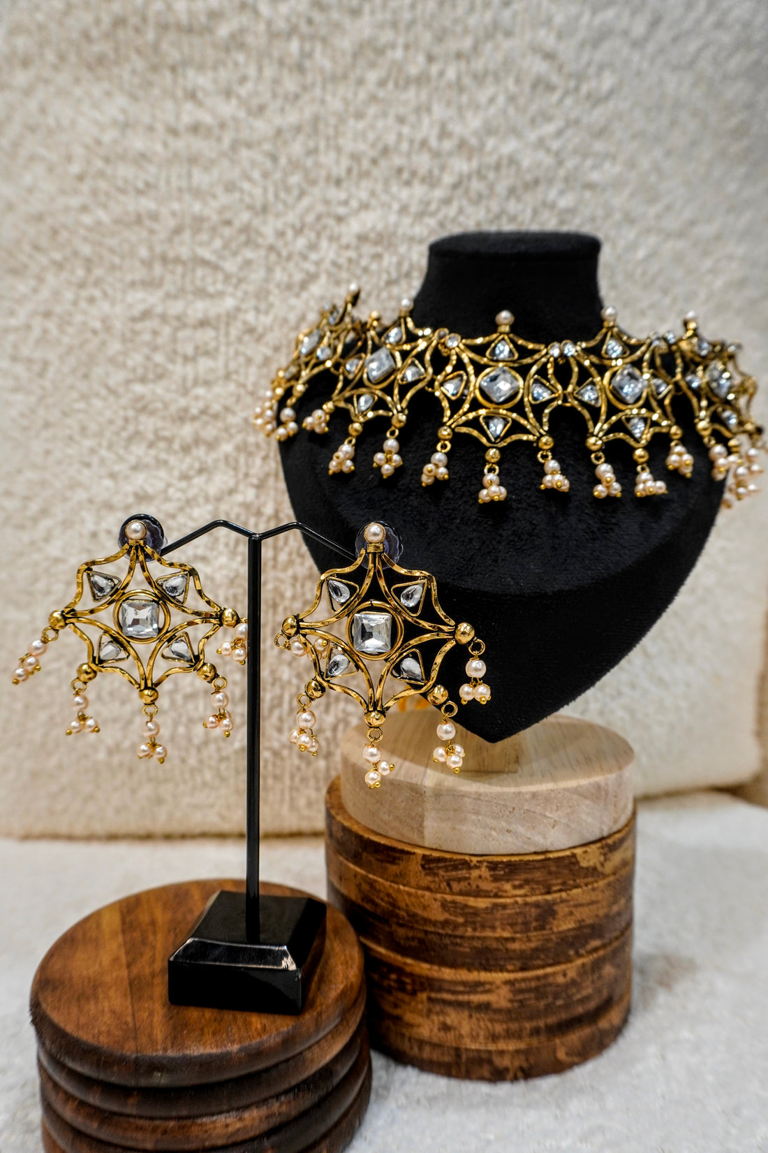 Brass Royal Web Kundan Set – Statement Lattice Choker & Earring Set