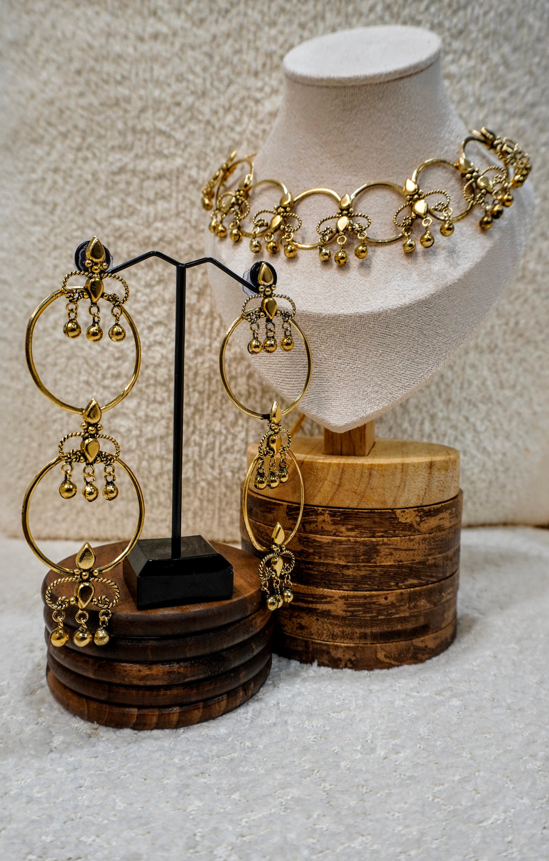 Brass Royal Hoops Set – Golden Hoop Choker with Enamel Drops