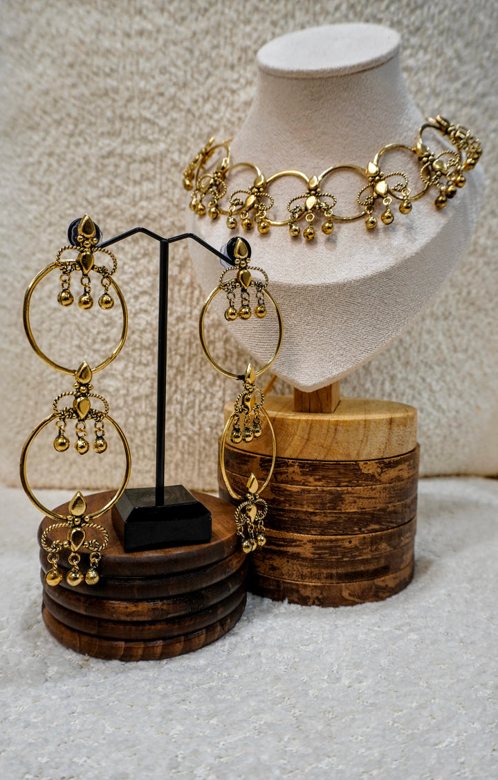 Brass Royal Hoops Set – Golden Hoop Choker with Enamel Drops
