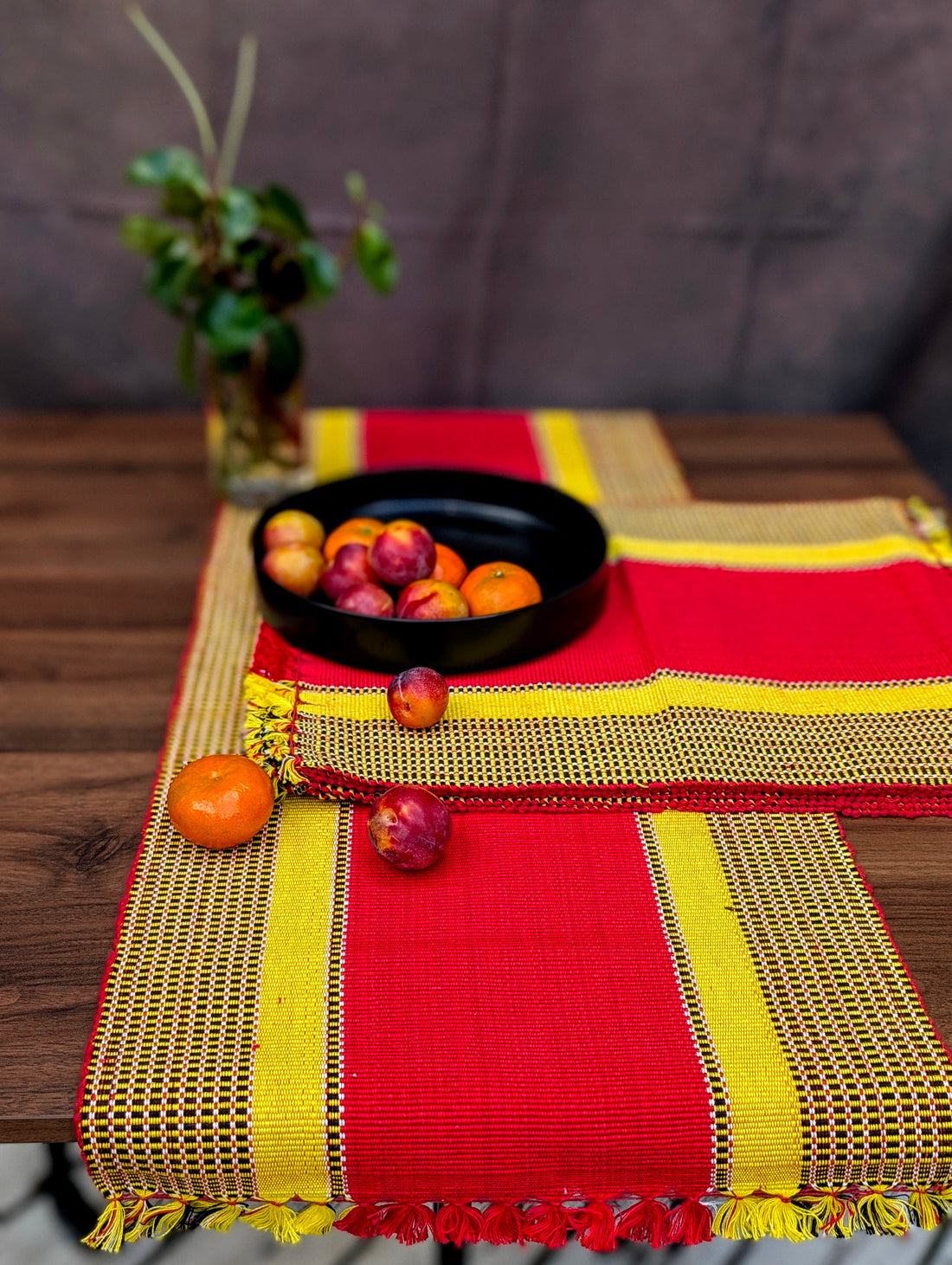 Royal Sunshine Cotton Table Set – Festive red with sunshine yellow borders