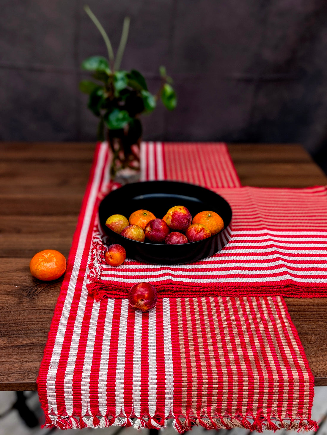 Classic Candy Stripe Cotton Table Set – Red and white stripes with rustic charm