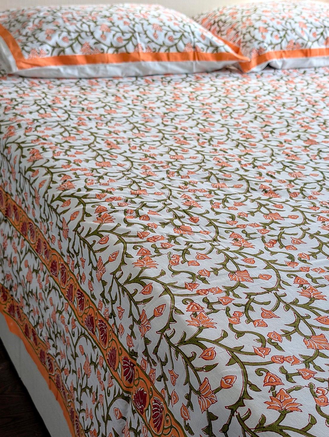 Sunrise Blossom – 100% Cotton Block Print Bed Set