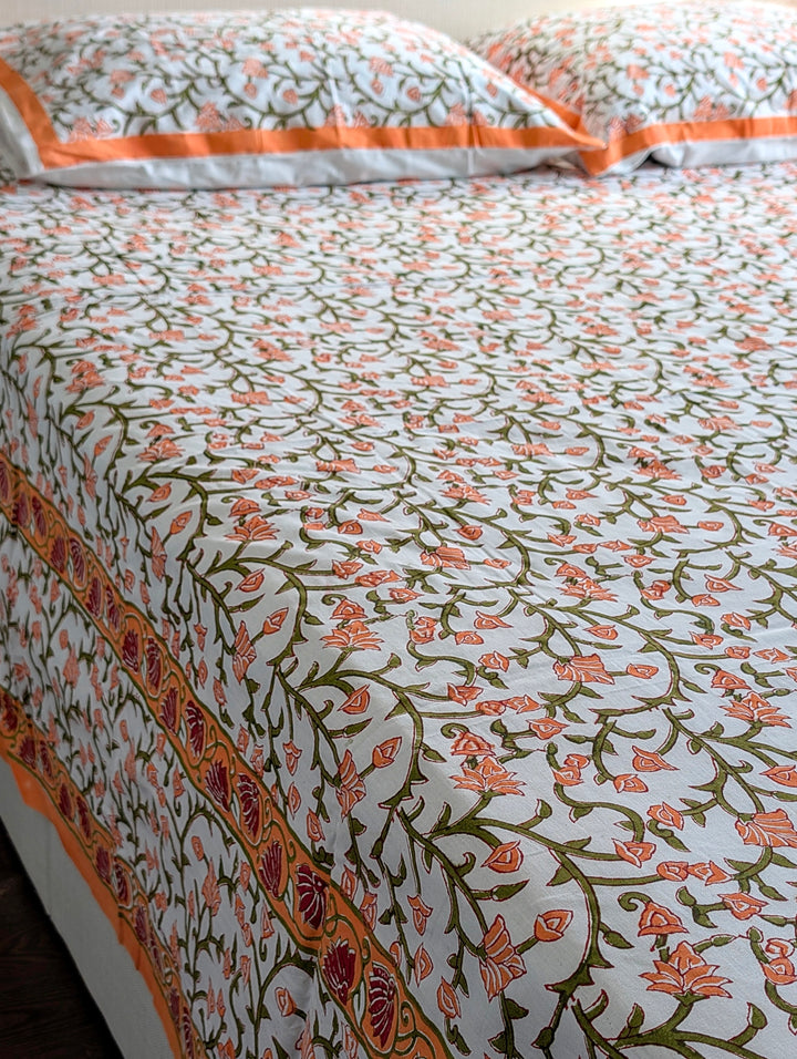 Sunrise Blossom – 100% Cotton Block Print Bed Set