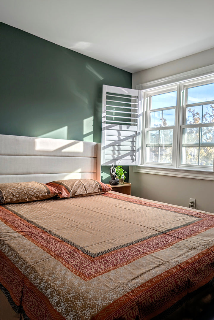 Heritage Ember Bed Set – 100% Cotton Block Print Bed Set
