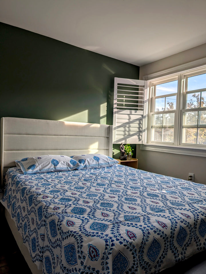 Blue Serenity Bed Set – 100% Cotton Block Print Bed Set