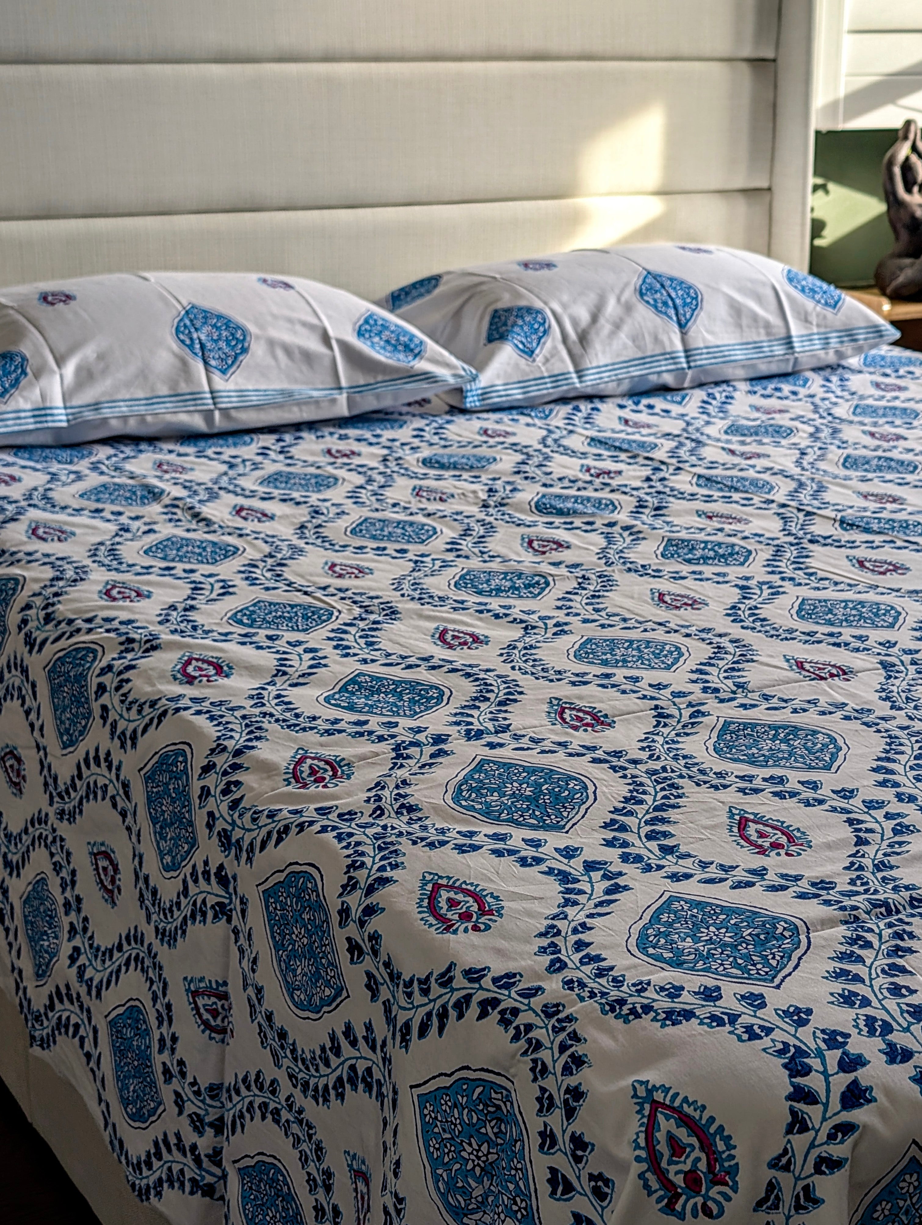 Blue Serenity Bed Set – 100% Cotton Block Print Bed Set