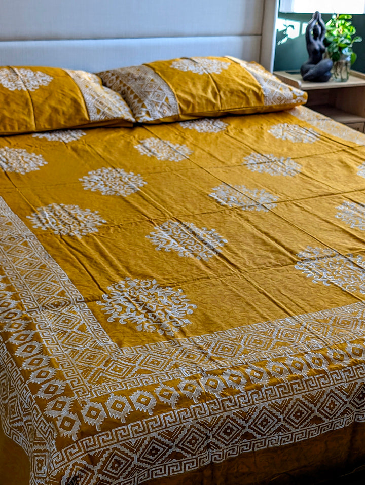Mustard Majesty Bed Set – 100% Cotton Block Print Bed Set