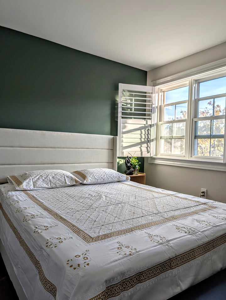 Golden Grace Bed Set – 100% Cotton Block Print Bed Set