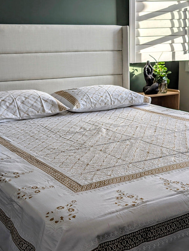 Golden Grace Bed Set – 100% Cotton Block Print Bed Set