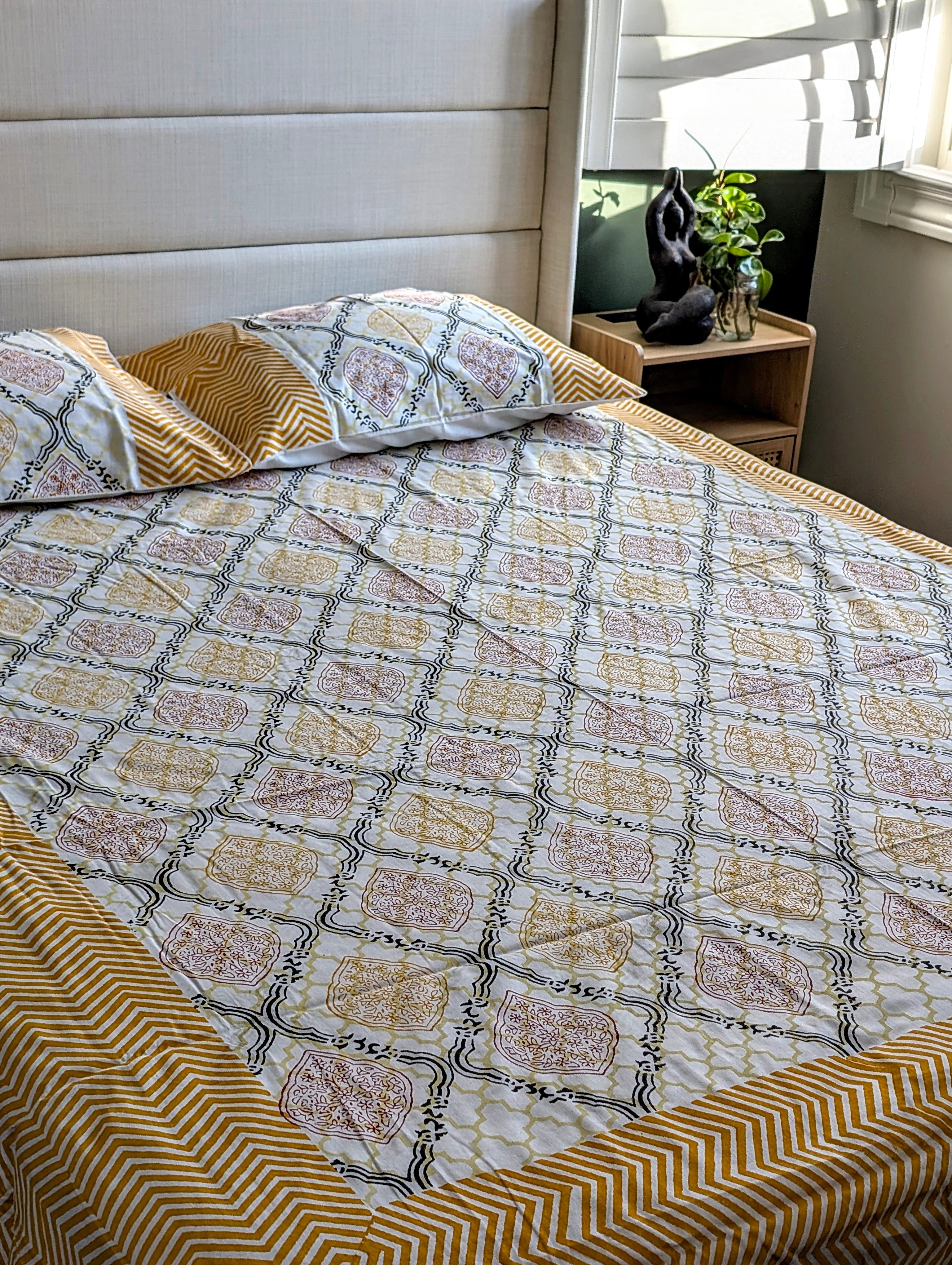 Festival Bloom Bed Set – 100% Cotton Block Print Bed Set