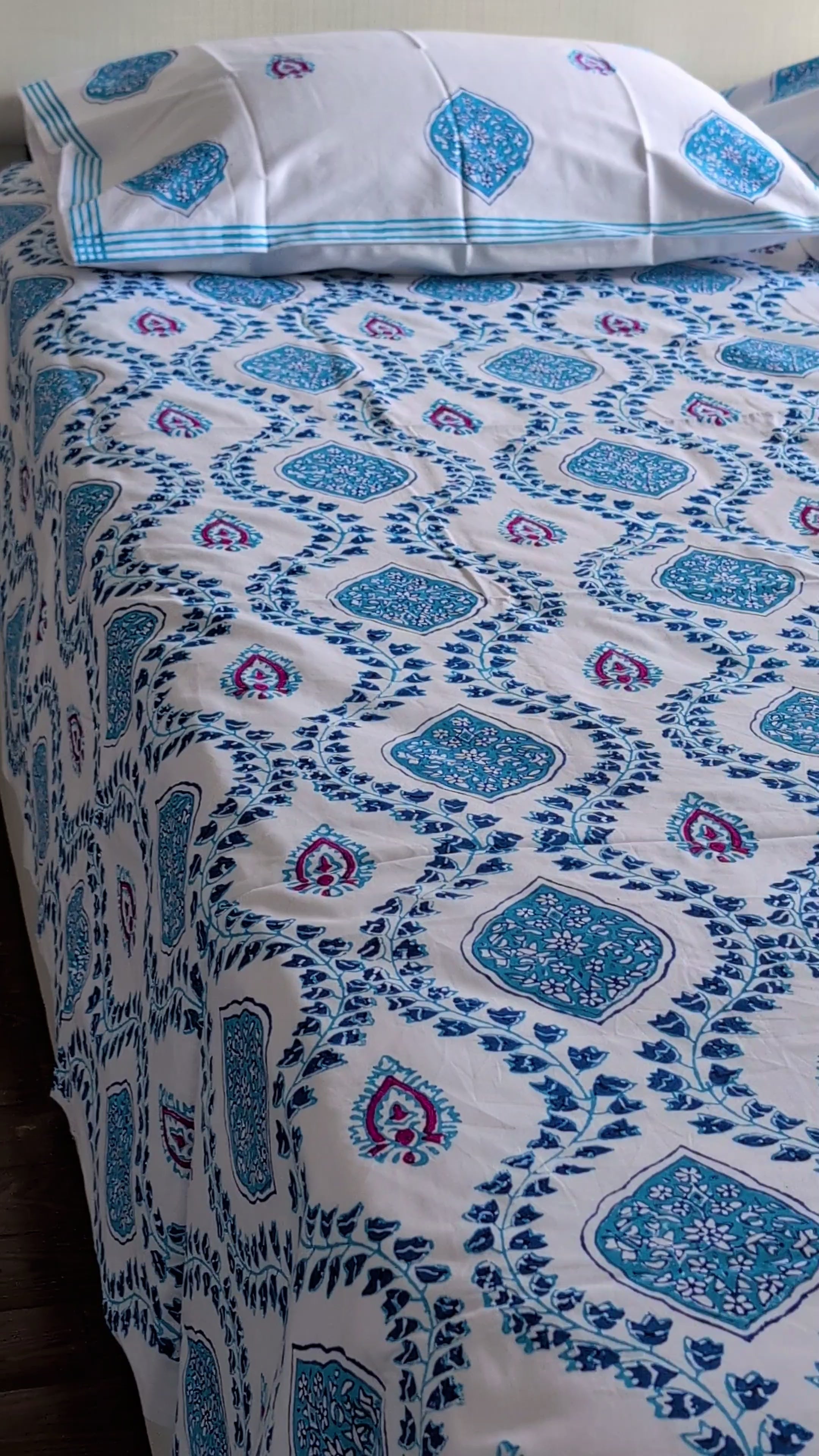 Blue Serenity Bed Set – 100% Cotton Block Print Bed Set